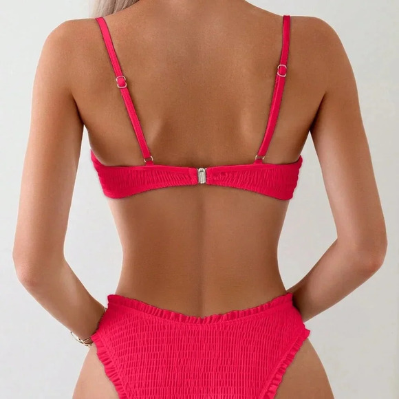 Hot Pink Women's Beach Bikini Set With U-Shaped Underwire - Picture 2 of 5